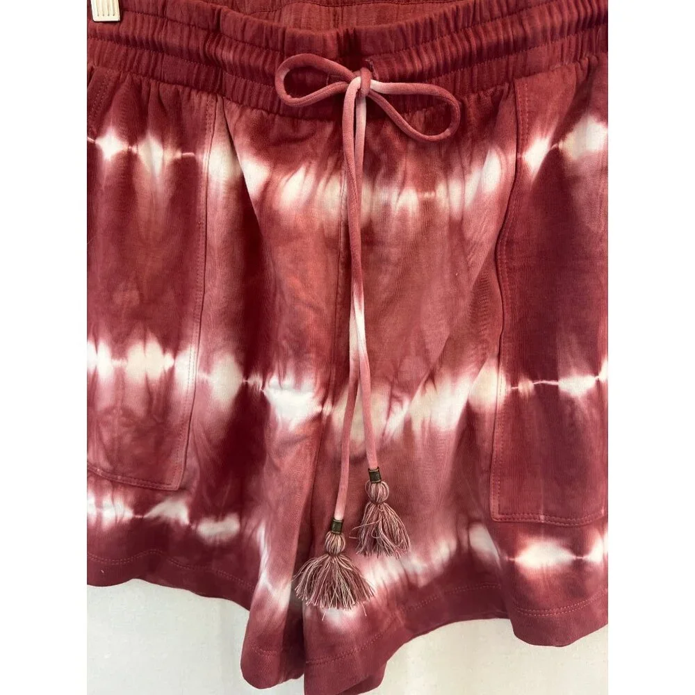 Knox Rose Womens Size L Shorts Wine Rayon Knit‎ Tie Dye Elastic Drawstring Hippy
